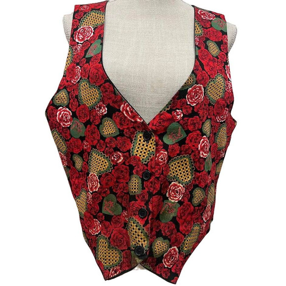 Vintage Women Valentines Floral Print Vest Size Large - Picture 1 of 6